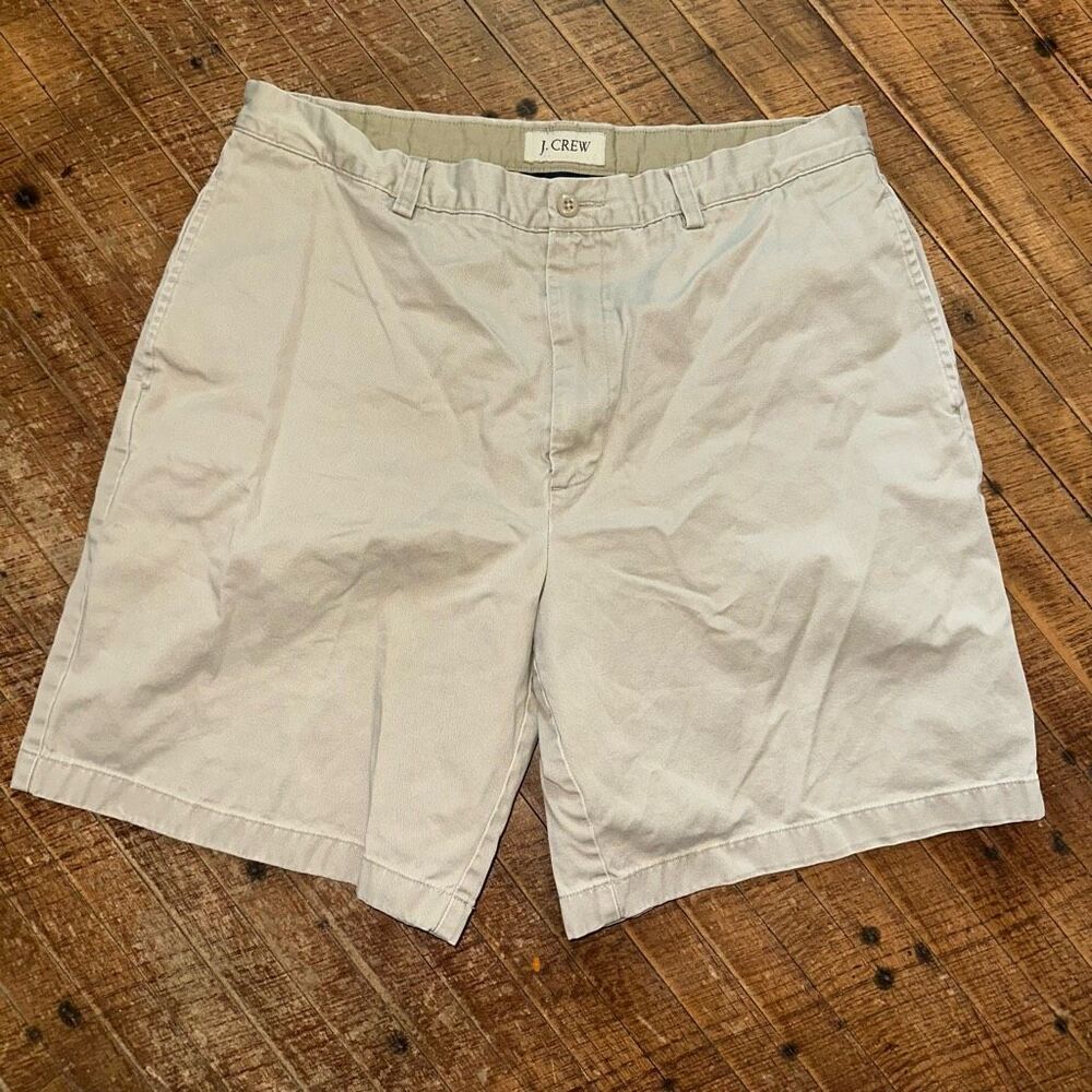 J Crew tan classic preppy flat front stretch 36 shorts